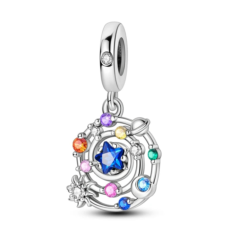 Funkelnde 925er-Sterlingsilber-Charm mit buntem Zirkon, festen Clip-Perlen und Engel-Anhänger, passend für Armbänder und Halsketten, exquisite Geschenke