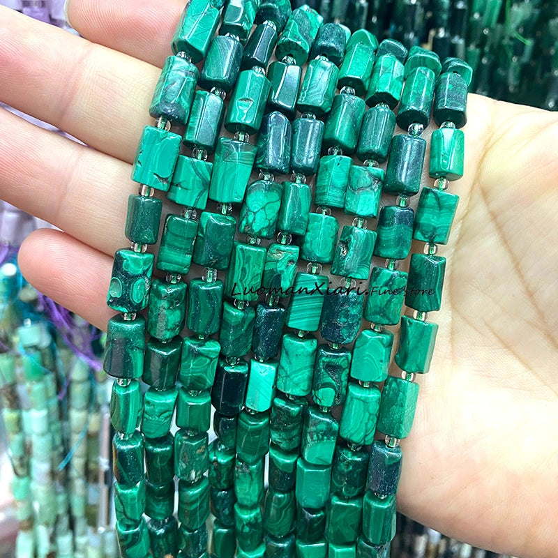 8x12mm Naturstein Grüner Malachit Unregelmäßiger Zylinder Lose Distanzperlen für Schmuckherstellung Diy Armband Charms Zubehör