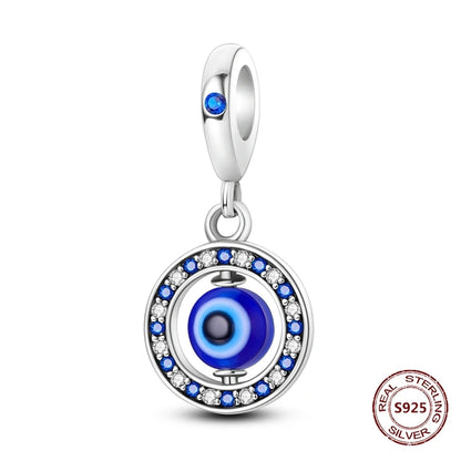 Teufelsaugen-Charm aus 925er Silber, Original-Hand der Fatima, blauer Zirkon, Kreuz, blaue Augen, passend für Armbänder, DIY-Herstellung von Schmuck, Geschenk