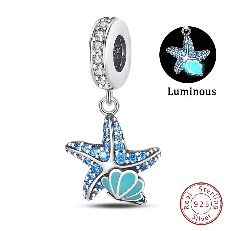Passend für Qikaola 925 Original-Armbänder, blauer Zirkon, Eule, leuchtende Meeresschildkröte, Oktopus, 925er Silber, Charms, Perlen, DIY, Geburtstag, Schmuck, Geschenk