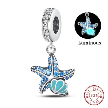 Passend für Qikaola 925 Original-Armbänder, blauer Zirkon, Eule, leuchtende Meeresschildkröte, Oktopus, 925er Silber, Charms, Perlen, DIY, Geburtstag, Schmuck, Geschenk