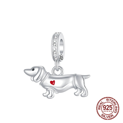 Charm-Anhänger aus 925er-Sterlingsilber, Dackel, Welpe, Wursthund, passend für Original-Charm-Armbänder, Frauen, DIY-Schmuck, Geschenk