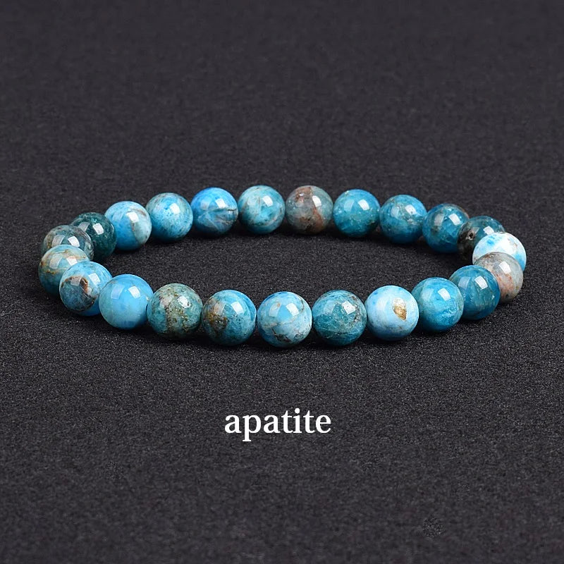 Genuine natural stone bracelet: Apatite, Lapis Lazuli, Agate, Crystal, Tiger's Eye. High-quality gemstone bead bracelet. Men's jewelry bangle.