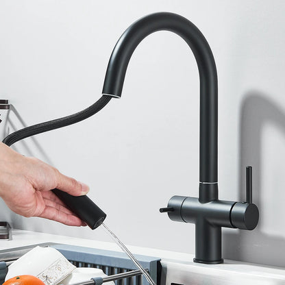 Gefilterter Küchenspüle-Wasserhahn mit einziehbarem Sprühgerät, Messing-Wasserfilterhahn, Trinkwasserhahn, Waschbeckenmischer für die Küche