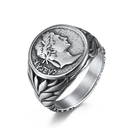 Männer Vintage Römisches Reich Caesar Ringe Edelstahl Silber/Gold Farbe Münze Caesar Kopf Signet Männer Ringe Mode Schmuck