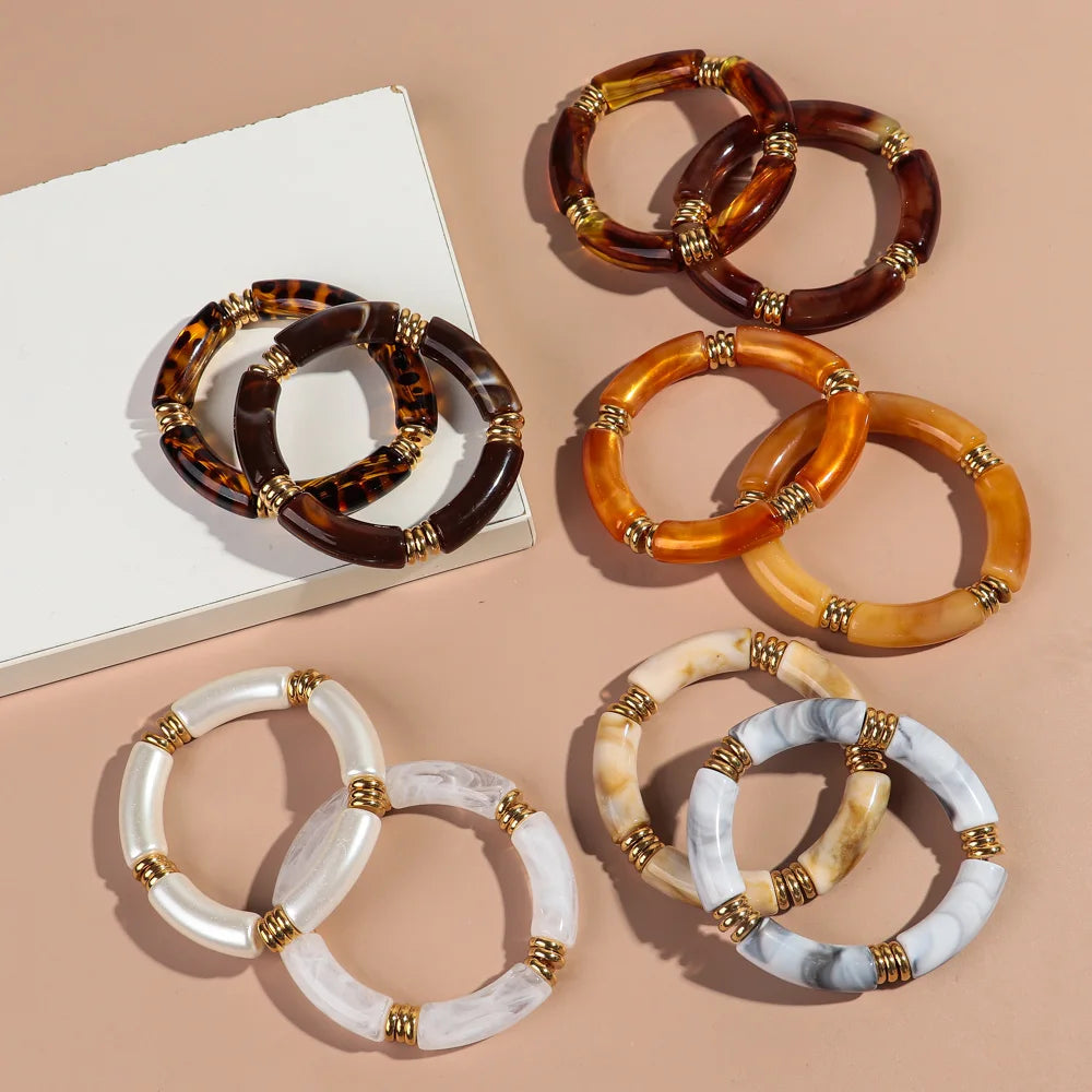 Vintage Chunky Bamboo Elbow Acrylic Bracelets for Women Men Rock Punk Stretch Large Curved Tube Stacking Bangle Couple Jewelry Gifts