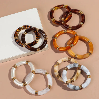 Vintage Chunky Bamboo Elbow Acrylic Bracelets for Women Men Rock Punk Stretch Large Curved Tube Stacking Bangle Couple Jewelry Gifts