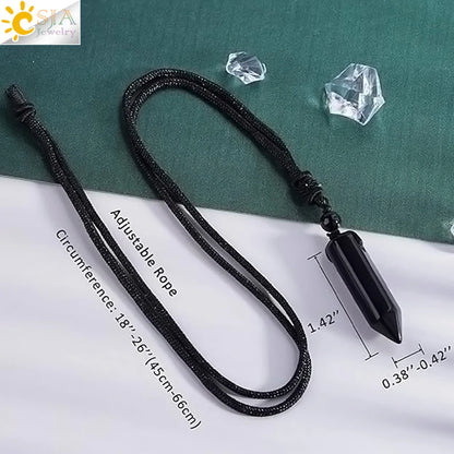 CSJA Sechseckige Naturstein-Anhänger-Kristall-Halskette für Damen und Herren, Amethyst, Tigerauge, schwarzer Obsidian, verstellbare Seilkette H477