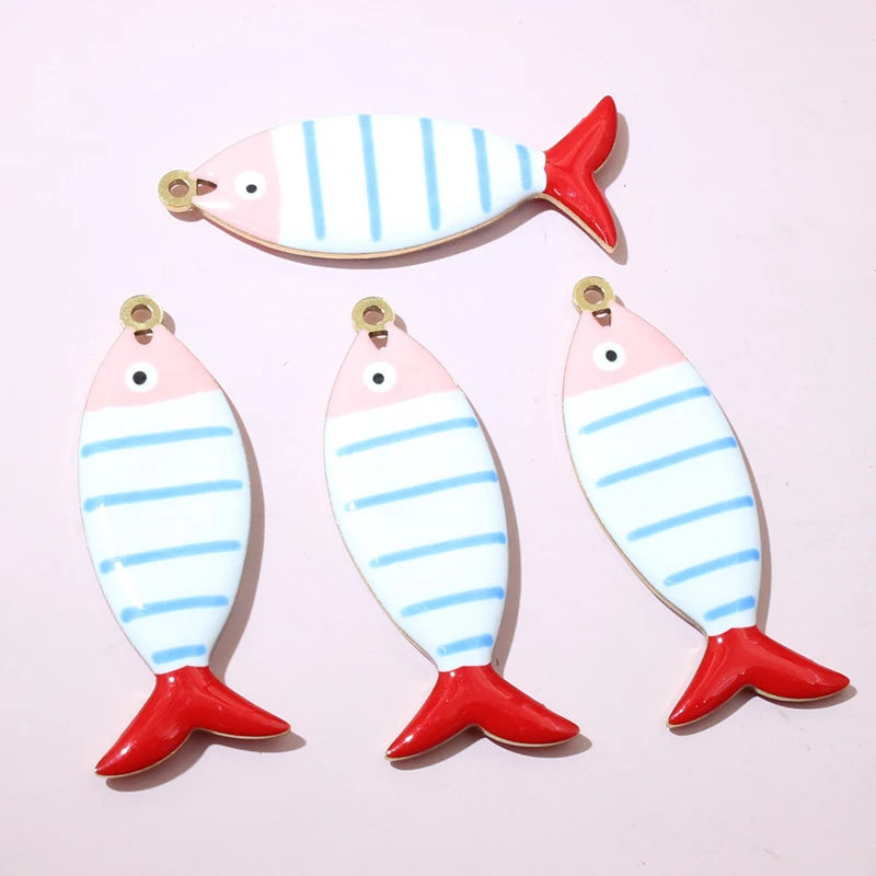 10 Stück 40x14mm Edelstahl Emaille Streifen Fisch Charms Anhänger DIY Schmuck Making Zubehör Erkenntnisse für Halsketten Ohrringe