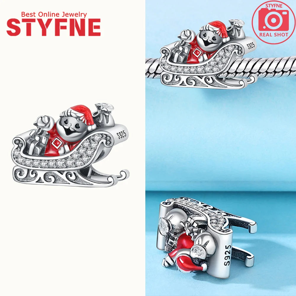 S925 Silber Weihnachten Schneeflocke Charms Herzförmige Glänzende Zirkon Perle Fit Original Armband Diy Edlen Schmuck Weihnachten Geschenk