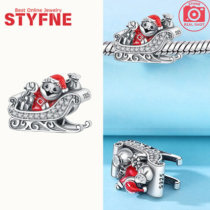 S925 Silber Weihnachten Schneeflocke Charms Herzförmige Glänzende Zirkon Perle Fit Original Armband Diy Edlen Schmuck Weihnachten Geschenk