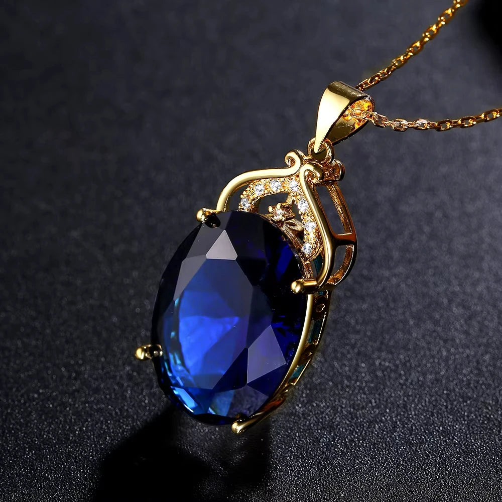 Zirkon-Halskette, Amethyst, Saphir-Edelstein-Charm, 18 Karat vergoldetes Silber, 36 CT ovale Kristall-Zirkon-Anhänger-Halskette, Geschenk für Frauen