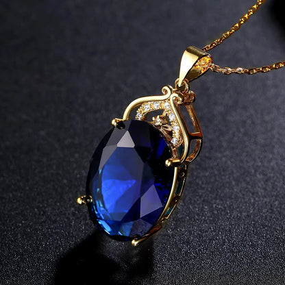 Zirkon-Halskette, Amethyst, Saphir-Edelstein-Charm, 18 Karat vergoldetes Silber, 36 CT ovale Kristall-Zirkon-Anhänger-Halskette, Geschenk für Frauen