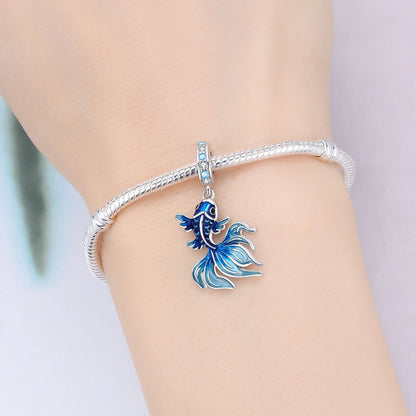 Blauer Charm, 925er Sterlingsilber, Ozeanperlen, Betta-Fisch-Anhänger, Geburtstagsfeier, Geschenk für Frauen, Armband, Halskette, DIY-Perlen, Schmuck