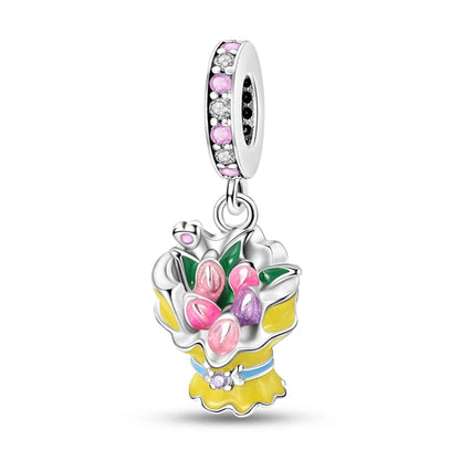 Charms-Perlen der Blumenserie, Original-Anhänger aus 925er-Sterlingsilber, Lotus-Tulpe, Rose, Nelke, passend für Armbänder, Damenschmuck, DIY-Geschenk