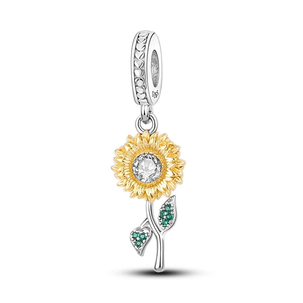 Romantische elegante Blumen-Charms aus 925er Silber, Sonnenblume, Tulpe, Rose, Nelke, Anhänger, passend für Original-Armbänder, DIY-Herstellung von Schmuck, Geschenken