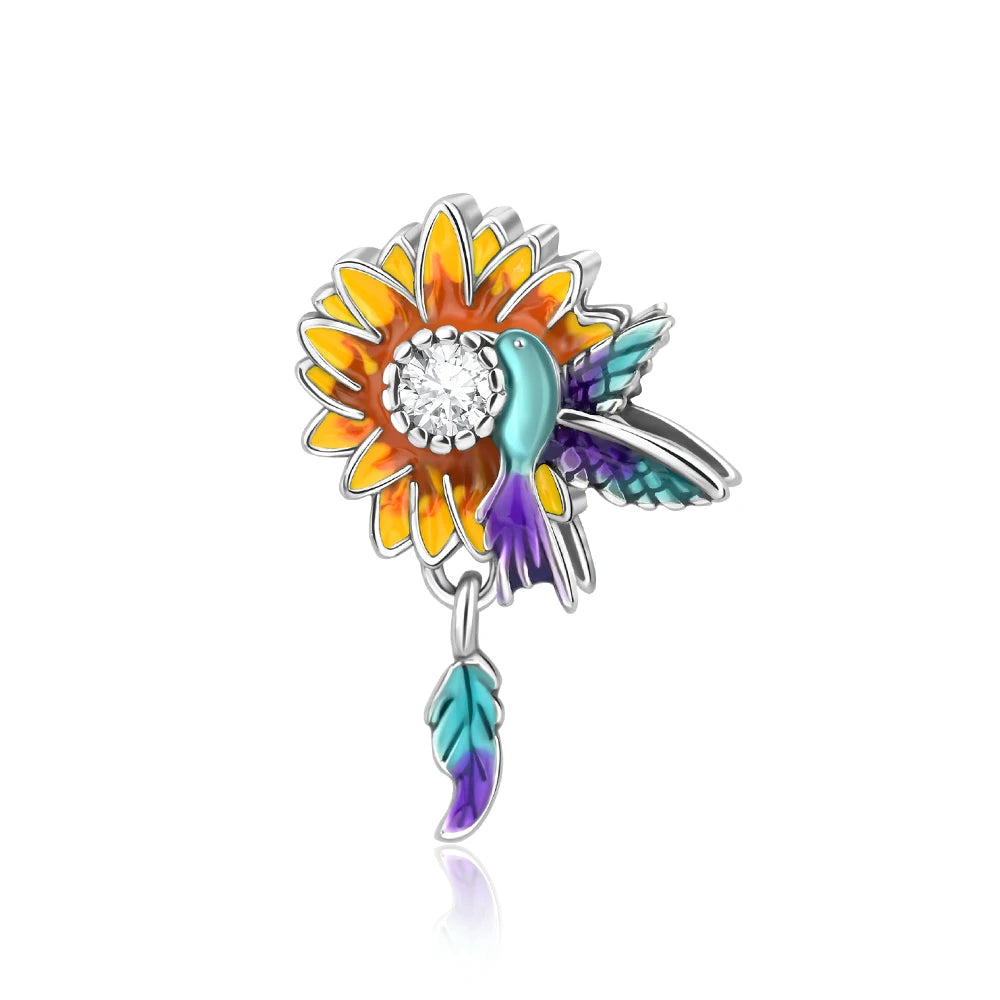 Bunter Schmetterlingsanhänger aus 925er-Sterlingsilber mit Blumen, Perlen, Käfer und Marienkäfer, passend für Armbänder, exquisite Anhänger-Geschenke