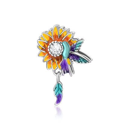 Bunter Schmetterlingsanhänger aus 925er-Sterlingsilber mit Blumen, Perlen, Käfer und Marienkäfer, passend für Armbänder, exquisite Anhänger-Geschenke