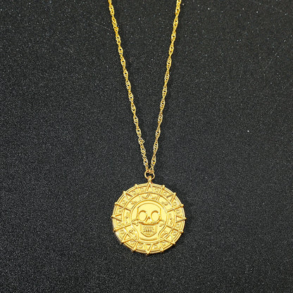 Fluch der Karibik Jack Sparrow Azteken Skelett Schädel Köpfe Münze Medaillon Anhänger Vintage Schmuck Halskette für Großhandel