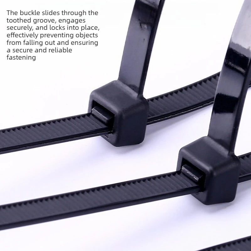Mehrzweck-Kabelbinder aus schwarzem Kunststoff, verdickter Schnallen-Kabelbinder, selbstsichernder Nylon-Kabelbinder