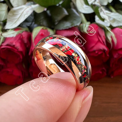 Dropshipping 6mm 8mm 18k Gold Farbe Kuppel Ehering Schöner Wolframkarbid Ring mit roter und Goldfolieninlage Comfort Fit