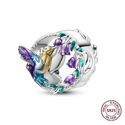 Gelber Sonnenblumen-Charm aus 925er Silber, Original-Zirkon, Kolibri, Einhorn-Charms, passend für Armbänder, DIY-Schmuck für Frauen, Hochzeitsgeschenk