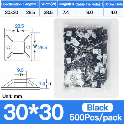 250/500/1000 Stück Kabelbinderhalterungen, langlebige Clip-Klemme, Wandhalter, Basis, selbstklebende Rückseite, Kabelbinder, Halterung, Kabel, Draht