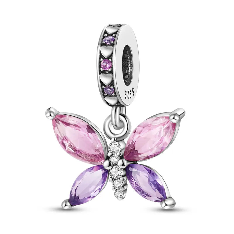 Sicherheitsketten aus 925er-Sterlingsilber, violette Serie, Schmetterling, Widder, Zwillinge, passend für Original-Armbänder, DIY-Schmuckherstellung, Geschenk für Frauen