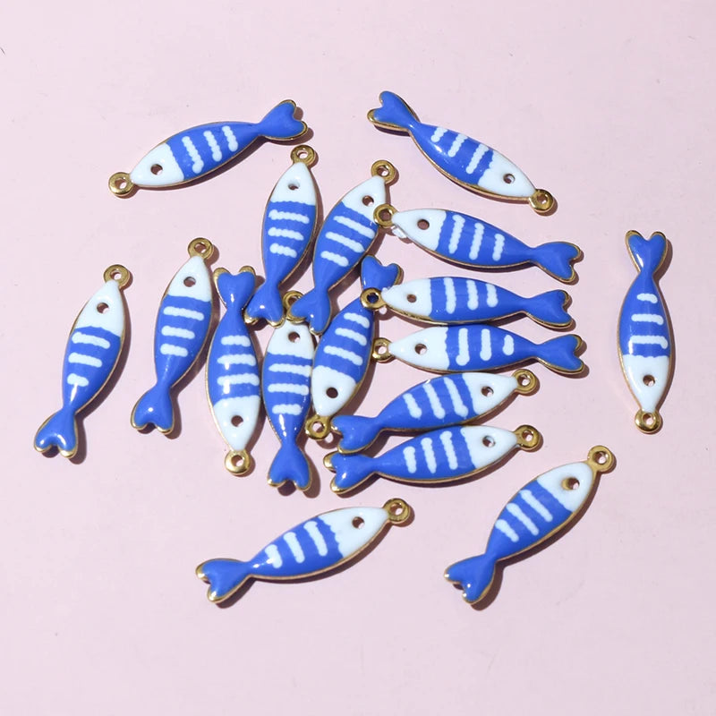 20 Stück Edelstahl Emaille Fisch Charms Anhänger 18x5mm Edelstahl DIY Schmuck Herstellung Zubehör für Ohrringe Halskette