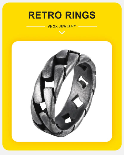 Vnox Herren Vintage oxidierte Edelstahlringe, Gliederförmiges Fingerband, Punk Rock Male Alliance