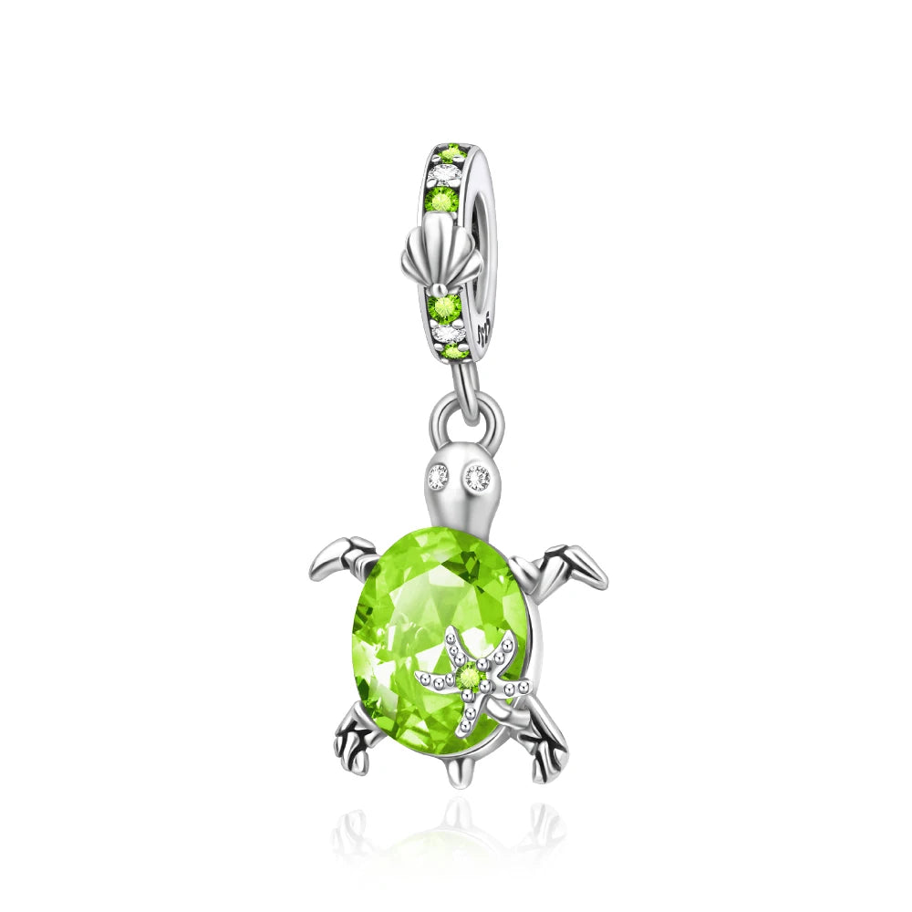 Grüner Schildkröten-Anhänger aus 925er-Sterlingsilber und blauer Schmetterling, baumelnder Charm, passend für Schlangenarmband, Boutique-Halskette, exquisite Geschenke