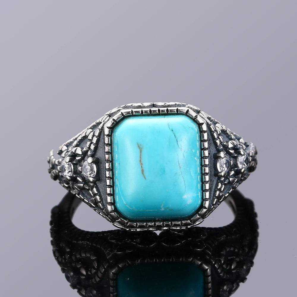 Vintage S925 Silber Ring Natürliche Türkis Ringe Luxus Schmuck Party Jahrestag Geburtstag Geschenk für Frauen Mann