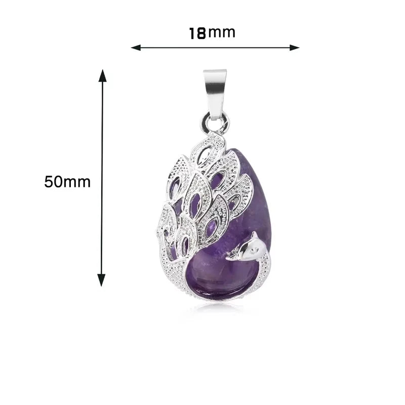 Wassertropfen Naturstein Anhänger Pfau Halskette Quarz Kristall Opal Tigerauge Halskette Anhänger für Frauen Männer Schmuck Geschenk