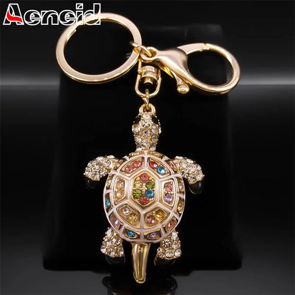Exquisite bunte Kristall Schildkröte Schlüsselanhänger Halter für Frauen Männer Legierung Strass Tier Schlüsselanhänger Charme Schmuck Geschenke K5205S03
