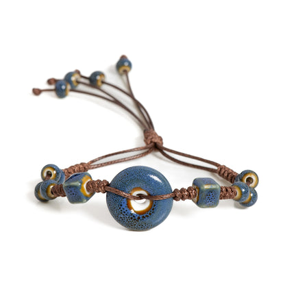 Handmade glazed ceramic bracelet with peace buckle, adjustable vintage boho jewelry – S02-013