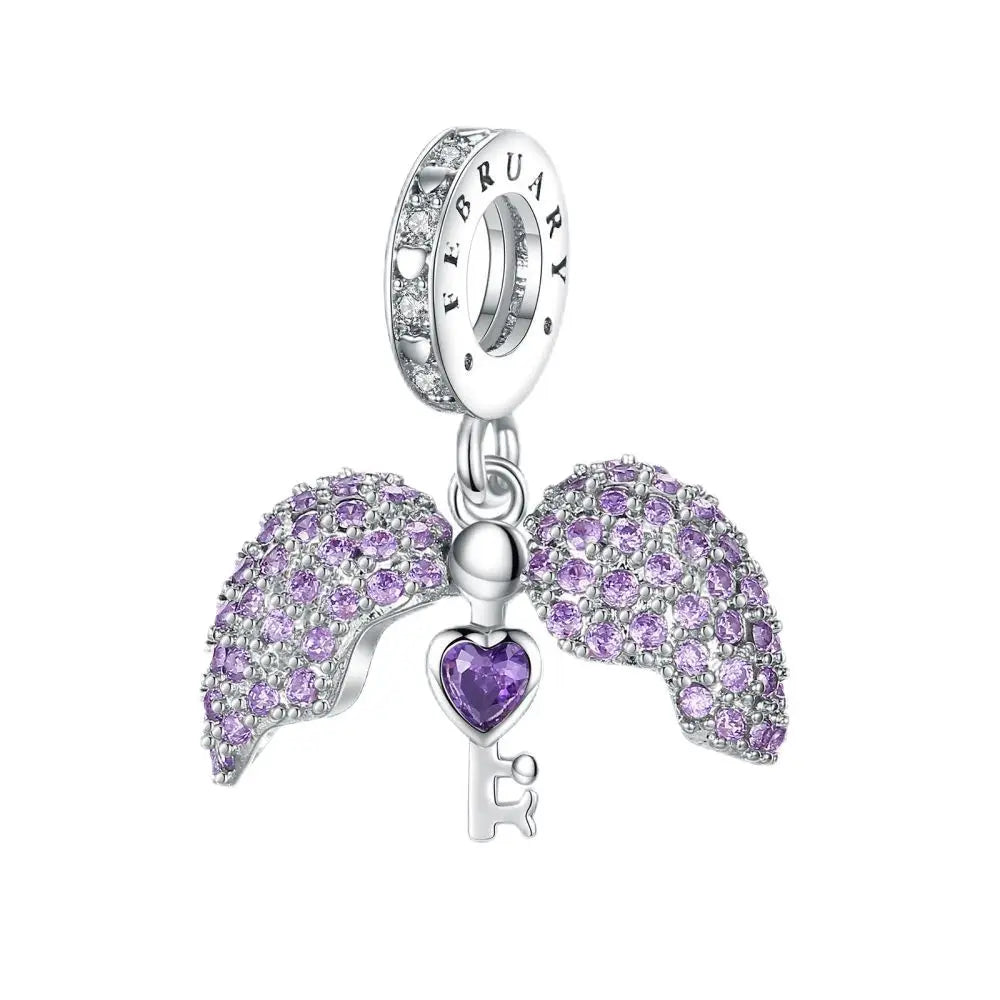 Charm-Anhänger aus 925er-Sterlingsilber mit eingelegten herzförmigen Perlen und Rosen-Anhänger, passend für Schlangenarmband, Boutique-Halskette, lila Anhänger, Geschenk