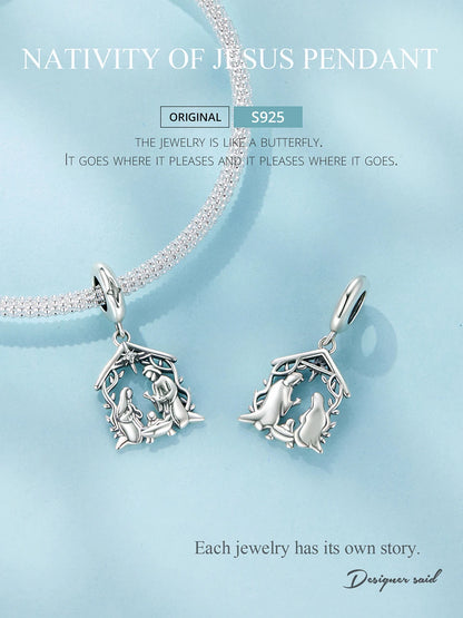 WOSTU Anhänger „Jesus-Krippe“ aus 925er-Sterlingsilber, „Die Geburt Jesu“, passend für Armbänder, Halsketten, DIY, einzigartiges Geschenk