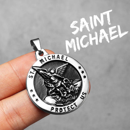 Bow Angel St. Michael Men Necklaces Stainless Steel Pendant Chain Powerful Strong Amulet Vintage Cool Women Jewelry Gifts Wholesale