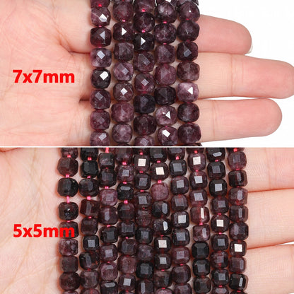 5/7mm AAA Facettierte Würfel Naturstein Granat Perlen Dunkelrote Quadratische Spacer Perlen Für Schmuck Machen DIY armbänder Zubehör