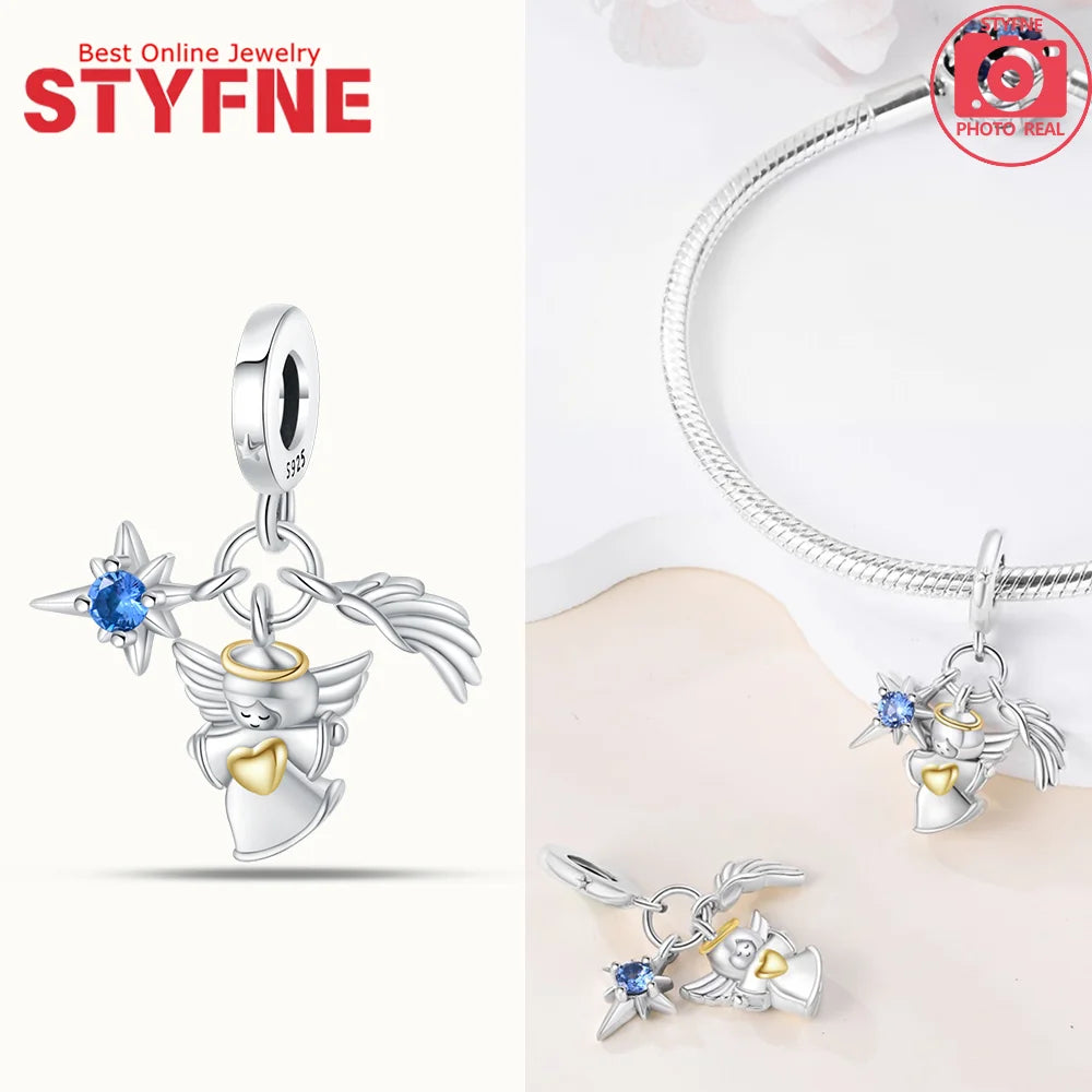 Neue Silber 925 Engel Skulptur Charms Herz Perlen Fit Original Armband für Frauen Schmuck Party Perlen DIY Edlen Schmuck Geschenke