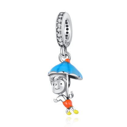 Blaue Serie 925 Sterling Silber Eidechsen-Herz Roboter Kaffee Mit Blumen Charms Passend für DIY Armband Halskette Casual Party Geschenke