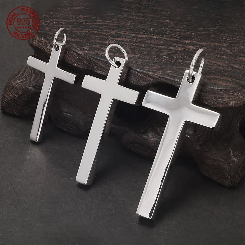 100 % massiver S925-Sterlingsilber-Kreuz-Anhänger für Männer und Frauen, glatt, hochglanzpoliert, schlichtes Design, Jesus Christus, Schmuck, Geschenk