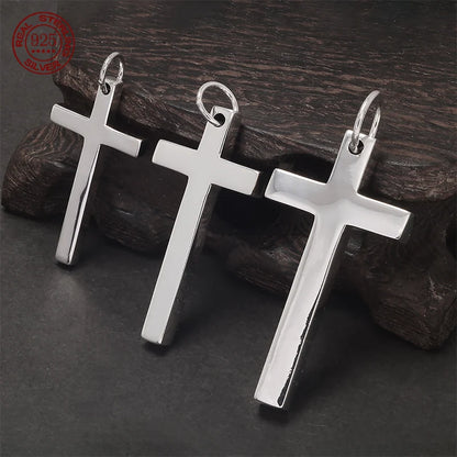 100 % massiver S925-Sterlingsilber-Kreuz-Anhänger für Männer und Frauen, glatt, hochglanzpoliert, schlichtes Design, Jesus Christus, Schmuck, Geschenk