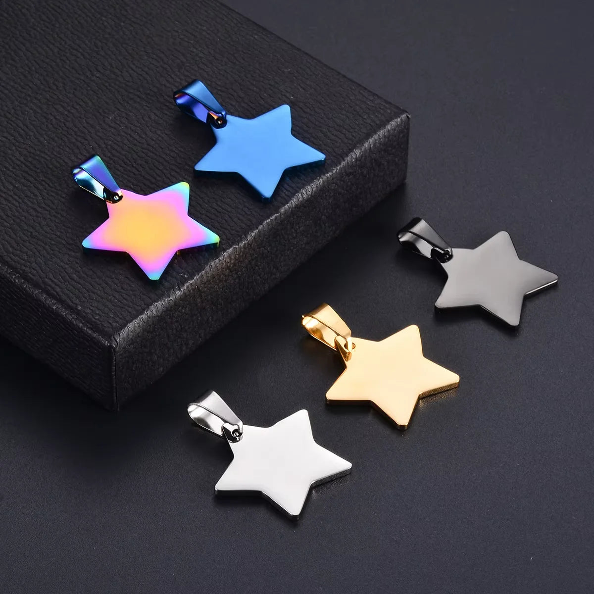 6 Teile/los Klassische Mond Sterne Anhänger ID Tags Für Frauen Männer Halskette Schmuck Edelstahl Doppel Seiten Polnischen