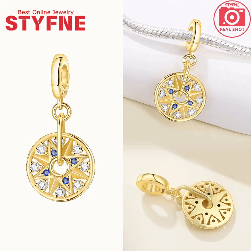 Neues 925er Silber, teilbarer Sonnen- und Mond-Charm, Satr-Herz-Perle, passend für Original-Armbänder für Frauen, edle Schmuckherstellung, Geschenk