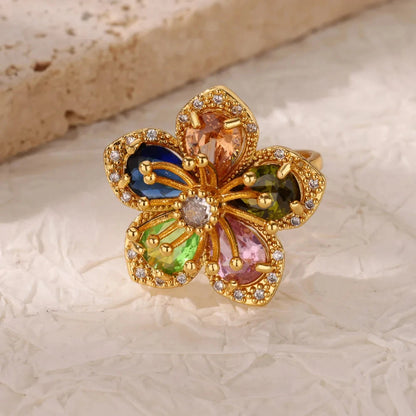 Luxus Edelstahl Ringe Vergoldet Bunte Stein Zirkon Kristall Herz Ring Für Frauen Hochzeit Boho Schmuck Weihnachtsgeschenk