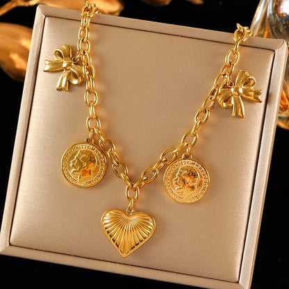 EILIECK 316L Edelstahl Sonne Herz Blume Anhänger Halskette 18K vergoldet Zubehör Charme handgemachten Schmuck für Frauen Mädchen