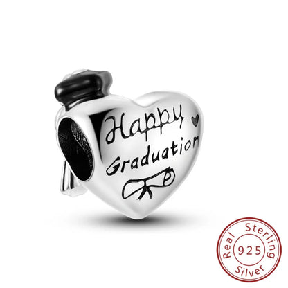 Original-Charms für den Abschluss, Perlen-Anhänger, 925er-Sterlingsilber, Bachelor-Hut, Kappen-Charms, passend für Armbänder, DIY-Zeremonie, Schmuck, Geschenk
