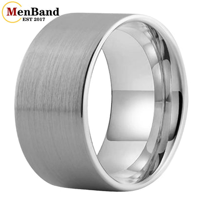 MenBand 10 mm 12 mm großer Herrenring, schwarzer Wolfram-Ehering, flaches Band und gebürstete Oberfläche, bequeme Passform