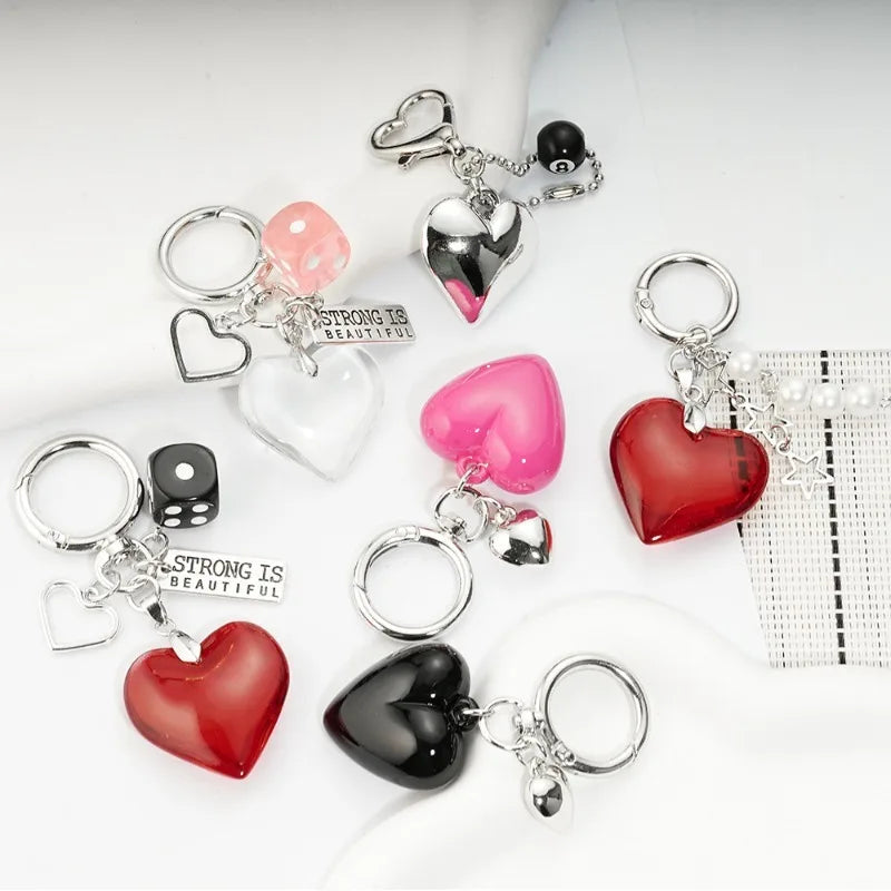 Schlüsselanhänger Y2K Rotes Herzförmiges Perlen-Valentinstaggeschenk Neues Design Geldbörsen-Charm Auto Goth Vintage Niedlicher Schlüsselanhänger Accessoire